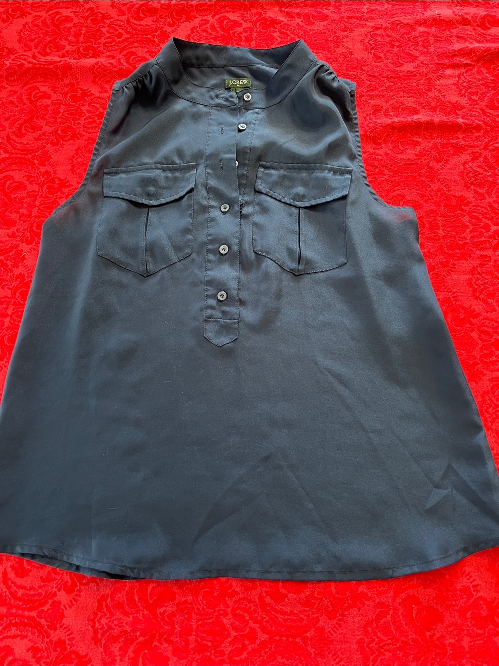 J.Crew Women’s Navy Sleeveless Utility Blouse Size 4 Button Front Pocket Top